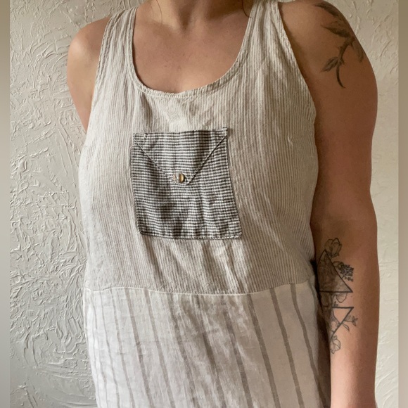 Somewhat Funky by Liz & Jane Racerback 100% Linen Maxi Dress w Pockets Medium - Picture 7 of 14